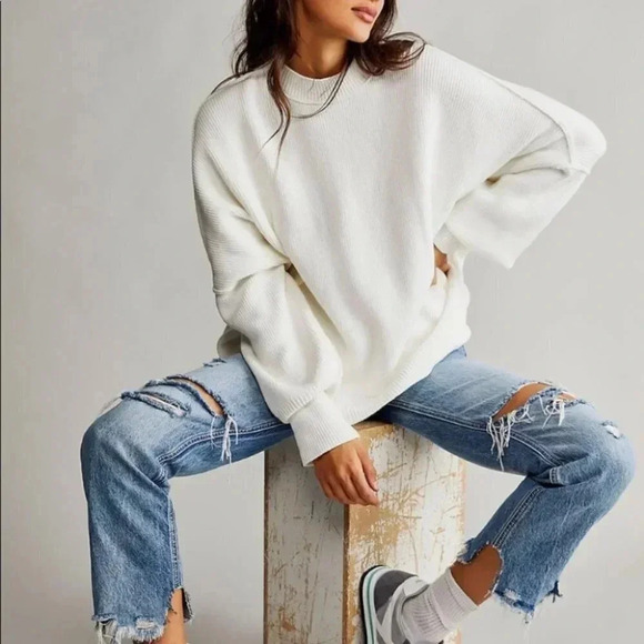 New Free People Easy Street Oversized Sweater in Painted White XS - Picture 1 of 10